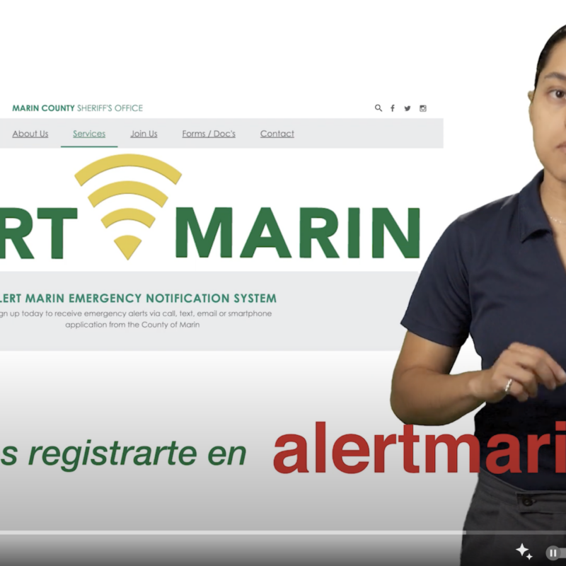 Woman with text "Alert Marin"