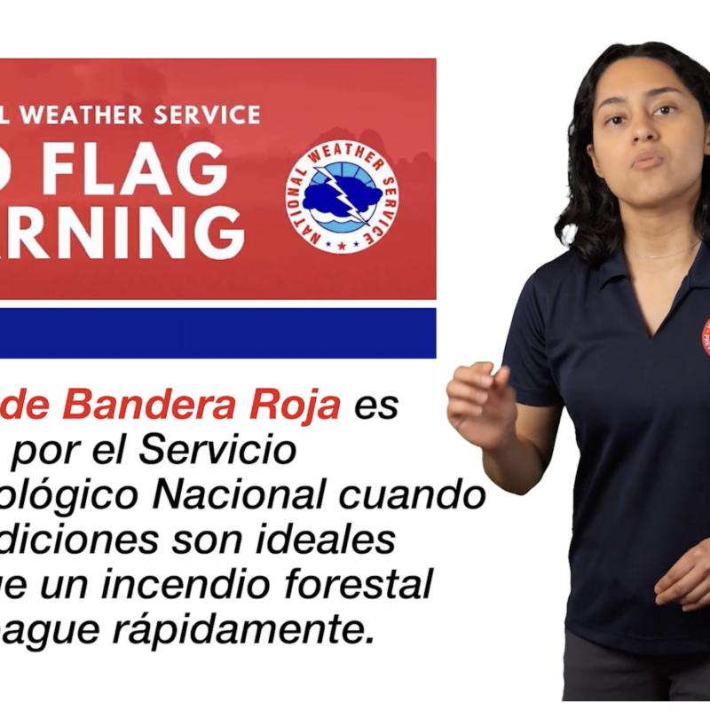 Woman with text "Red Flag Warning"