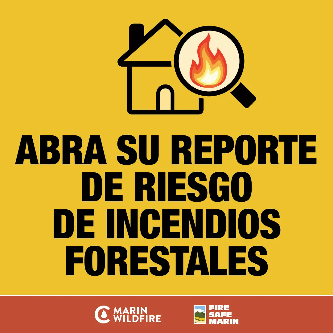 Sure! Here’s the translation for that phrase into Spanish: --- Gráfico con texto que dice: "Abra su Informe de Riesgo de Incendios Forestales"